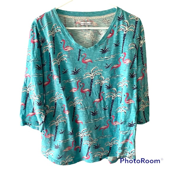 Sunset & Sweet Tea Flamingo palm trees in Turquoise SZ L ADORABLE!!! - Picture 13 of 13